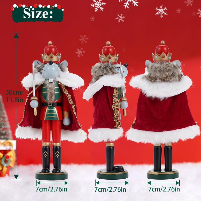 BXO Store Christmas Decorations Nutcracker Ornament,12 inch Wooden Traditional Nutcracker,Festive Collectible Christmas Nutcracker,Painted Nutcracker Figures Party Tabletop Thanksgiving Decor(Mouse King) - Image 2